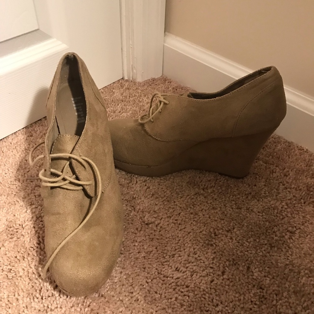 Tan platform booties
